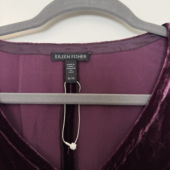 Eileen Fisher Top Size XL Dolman Long Sleeve Silk Velvet V Neck Sweet Plum NWT - Picture 3 of 4